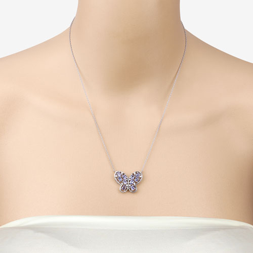 1.86 Carat Genuine Tanzanite and White Zircon .925 Sterling Silver Necklace