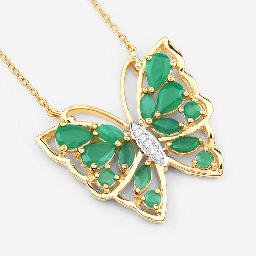 2.60 Carat Genuine Emerald and White Zircon .925 Sterling Silver Necklace