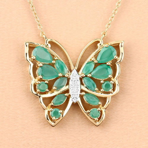 2.60 Carat Genuine Emerald and White Zircon .925 Sterling Silver Necklace