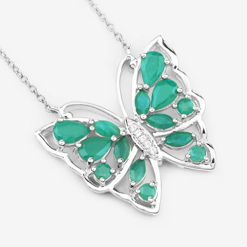 2.60 Carat Genuine Emerald and White Zircon .925 Sterling Silver Necklace