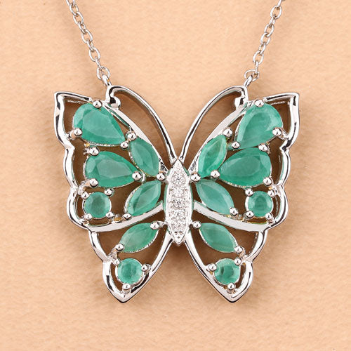 2.60 Carat Genuine Emerald and White Zircon .925 Sterling Silver Necklace