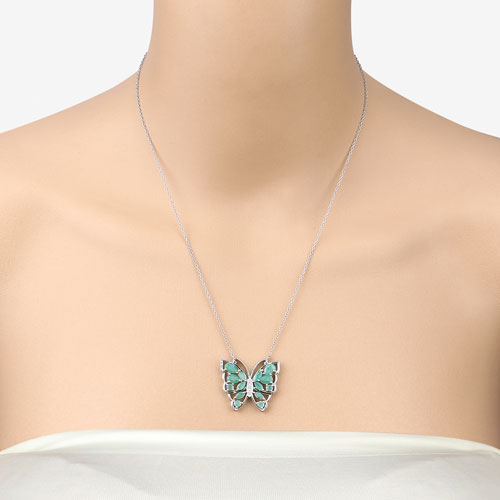 2.60 Carat Genuine Emerald and White Zircon .925 Sterling Silver Necklace