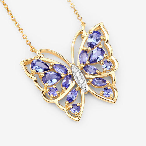 2.76 Carat Genuine Tanzanite and White Zircon .925 Sterling Silver Necklace