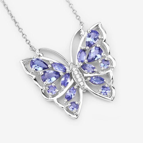 2.76 Carat Genuine Tanzanite and White Zircon .925 Sterling Silver Necklace