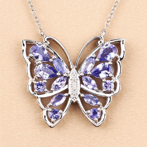 2.76 Carat Genuine Tanzanite and White Zircon .925 Sterling Silver Necklace