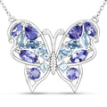 3.60 Carat Genuine Tanzanite and Swiss Blue Topaz .925 Sterling Silver Necklace