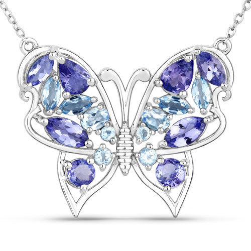 3.60 Carat Genuine Tanzanite and Swiss Blue Topaz .925 Sterling Silver Necklace