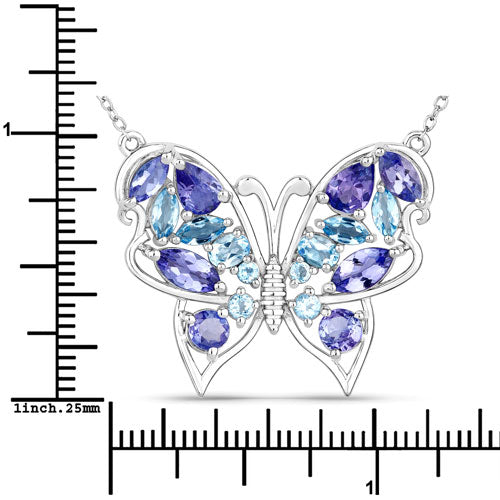 3.60 Carat Genuine Tanzanite and Swiss Blue Topaz .925 Sterling Silver Necklace