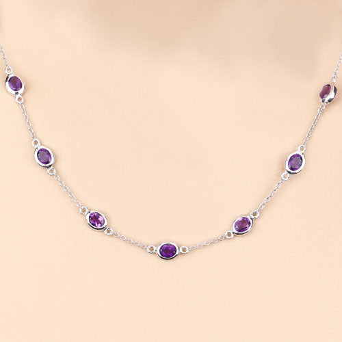 6.12 Carat Genuine Amethyst .925 Sterling Silver Necklace
