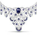 40.93 Carat Genuine Glass Filled Sapphire and White Diamond .925 Sterling Silver Necklace