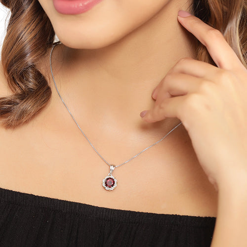 2.32 Carat Genuine Garnet and White Diamond 14K Yellow Gold with .925 Sterling Silver Pendant