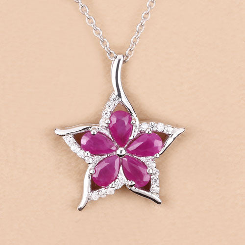 1.37 Carat Genuine Ruby and White Zircon .925 Sterling Silver Pendant