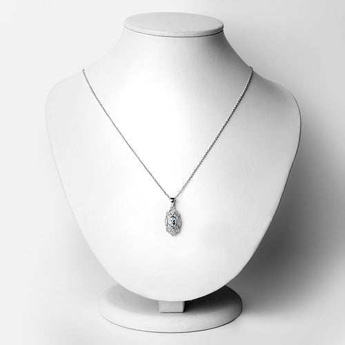 0.48 Carat Genuine Aquamarine and White Topaz .925 Sterling Silver Pendant