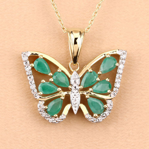 1.91 Carat Genuine Emerald and White Zircon .925 Sterling Silver Pendant