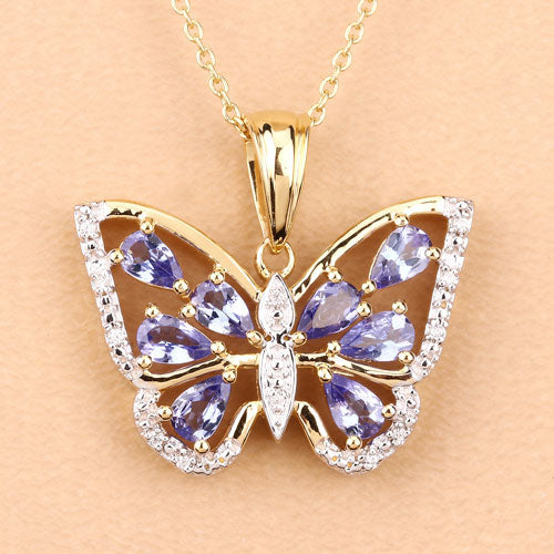 1.75 Carat Genuine Tanzanite and White Zircon .925 Sterling Silver Pendant