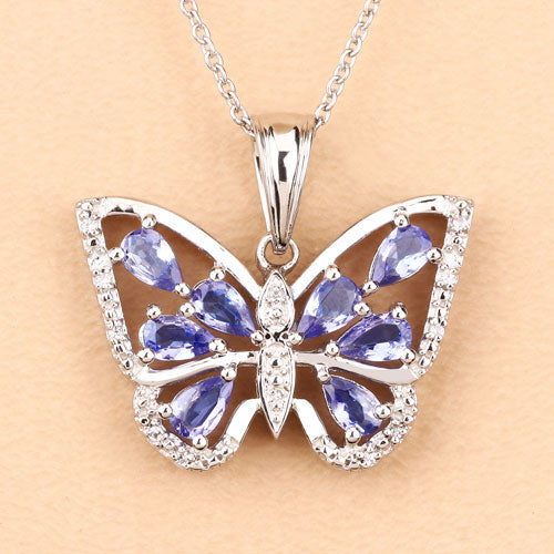 1.75 Carat Genuine Tanzanite and White Zircon .925 Sterling Silver Pendant