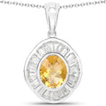 4.18 Carat Genuine Citrine and White Topaz .925 Sterling Silver Pendant