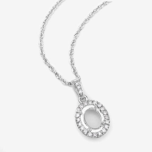 0.18 Carat Genuine White Diamond 14K White Gold Semi Mount Pendant - holds 8x6mm Oval Gemstone