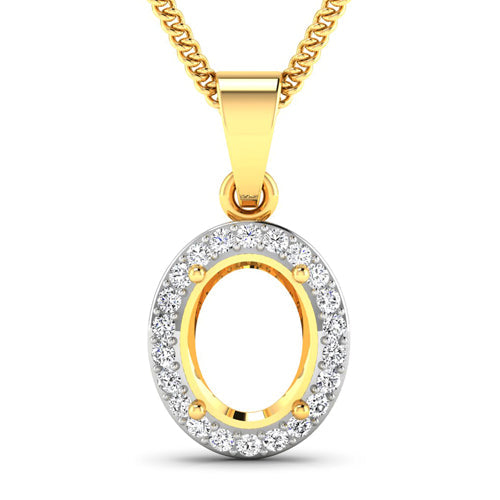 0.22 Carat Genuine White Diamond 14K Yellow Gold Semi Mount Pendant - holds 9x7mm Oval Gemstone