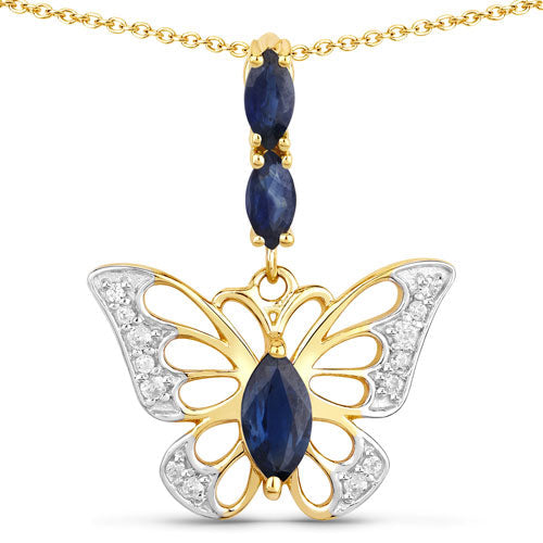 0.92 Carat Genuine Blue Sapphire and White Zircon .925 Sterling Silver Pendant