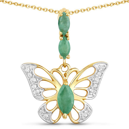 0.72 Carat Genuine Emerald and White Zircon .925 Sterling Silver Pendant