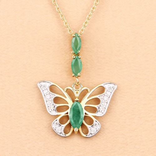 0.72 Carat Genuine Emerald and White Zircon .925 Sterling Silver Pendant