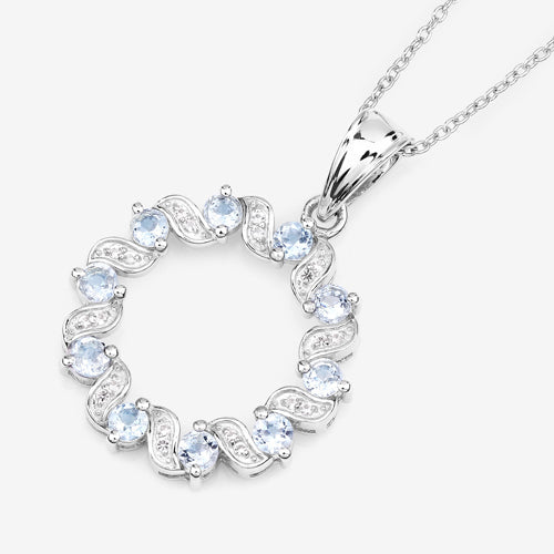 1.10 Carat Genuine Aquamarine and White Topaz .925 Sterling Silver Pendant