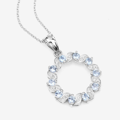 1.10 Carat Genuine Aquamarine and White Topaz .925 Sterling Silver Pendant