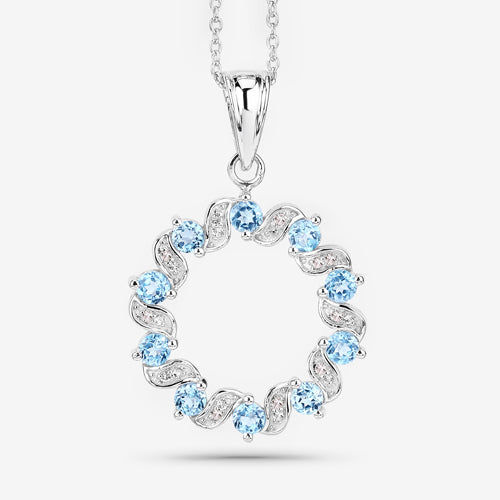 1.30 Carat Genuine Swiss Blue Topaz and White Topaz .925 Sterling Silver Pendant