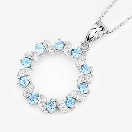 1.30 Carat Genuine Swiss Blue Topaz and White Topaz .925 Sterling Silver Pendant