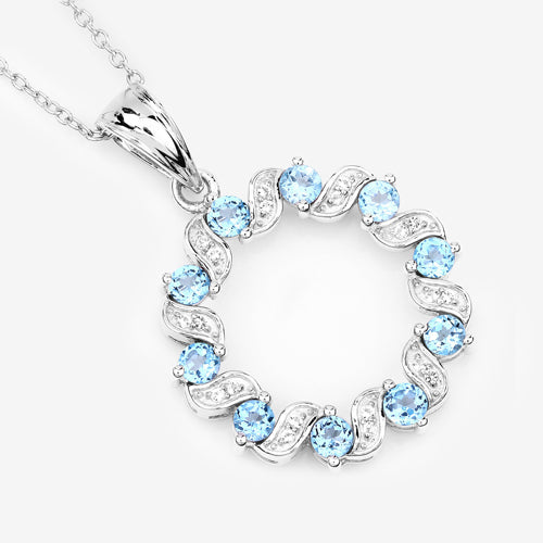 1.30 Carat Genuine Swiss Blue Topaz and White Topaz .925 Sterling Silver Pendant