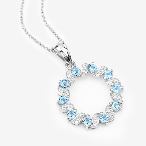 1.30 Carat Genuine Swiss Blue Topaz and White Topaz .925 Sterling Silver Pendant