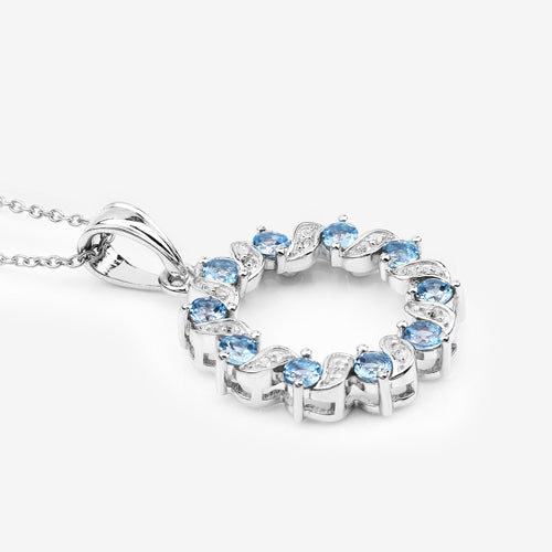 1.30 Carat Genuine Swiss Blue Topaz and White Topaz .925 Sterling Silver Pendant