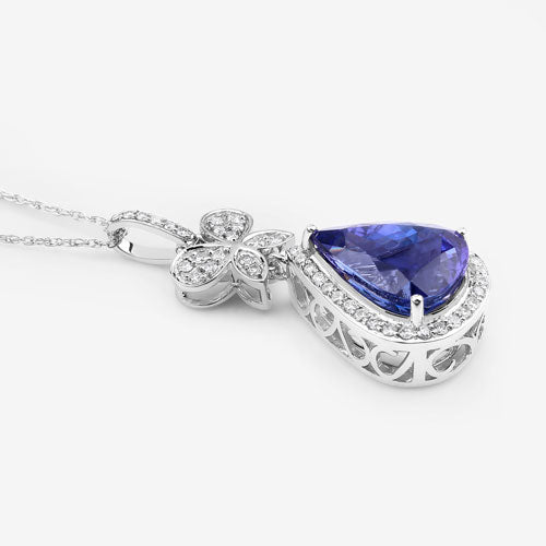 5.54 Carat Genuine Tanzanite and White Diamond 18K White Gold Pendant