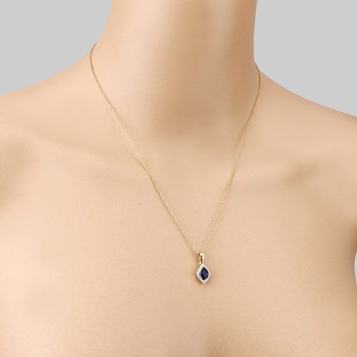 0.92 Carat Genuine Blue Sapphire and White Diamond 14K Yellow Gold Pendant