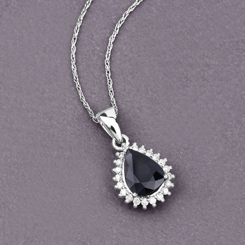 2.09 Carat Genuine Blue Sapphire and White Diamond 14K White Gold Pendant