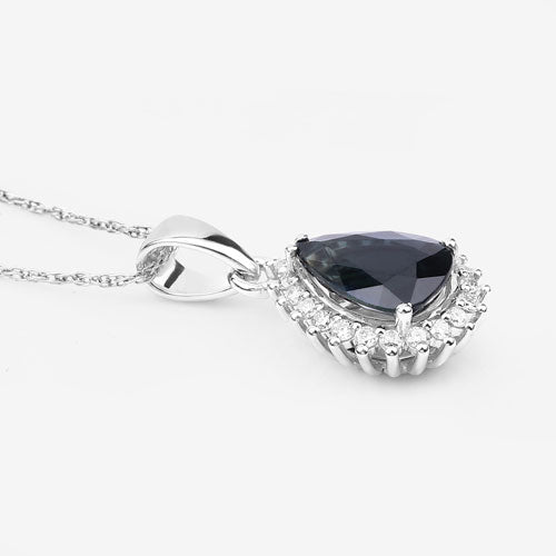 2.09 Carat Genuine Blue Sapphire and White Diamond 14K White Gold Pendant