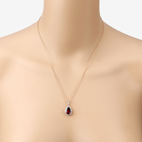 3.29 Carat Genuine Rhodolite and White Diamond 14K Rose Gold Pendant