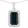3.55 Carat Genuine Green Tourmaline and White Diamond 14K White Gold Pendant