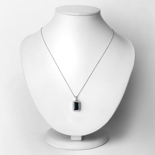 3.55 Carat Genuine Green Tourmaline and White Diamond 14K White Gold Pendant