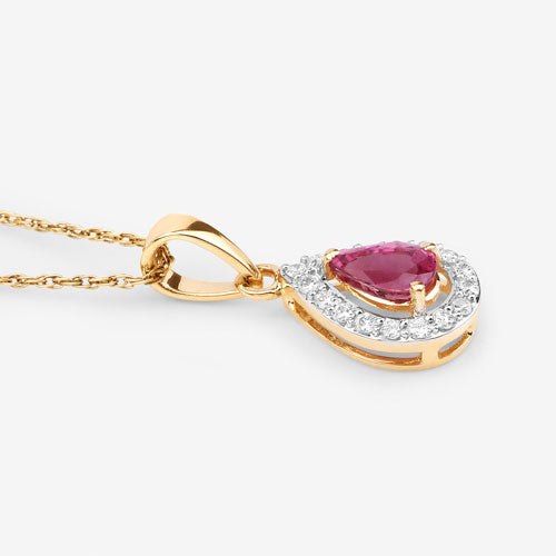 1.03 Carat Genuine Ruby and White Diamond 14K Yellow Gold Pendant