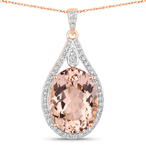 9.31 Carat Genuine Morganite and White Diamond 14K Rose Gold Pendant