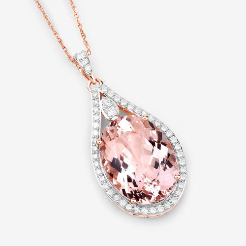 9.31 Carat Genuine Morganite and White Diamond 14K Rose Gold Pendant