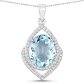 3.82 Carat Genuine Aquamarine and White Diamond 14K White Gold Pendant