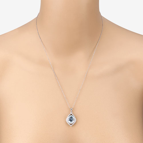 3.82 Carat Genuine Aquamarine and White Diamond 14K White Gold Pendant