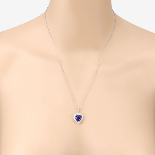 3.74 Carat Genuine Tanzanite and White Diamond 14K White Gold Pendant