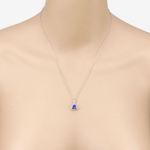 1.71 Carat Genuine Tanzanite and White Diamond 14K White Gold Pendant