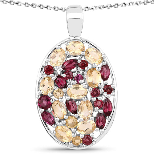 2.88 Carat Genuine Citrine and Rhodolite .925 Sterling Silver Pendant
