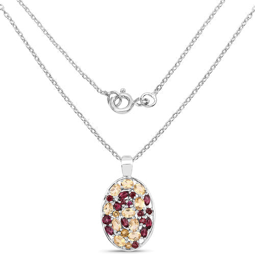 2.88 Carat Genuine Citrine and Rhodolite .925 Sterling Silver Pendant
