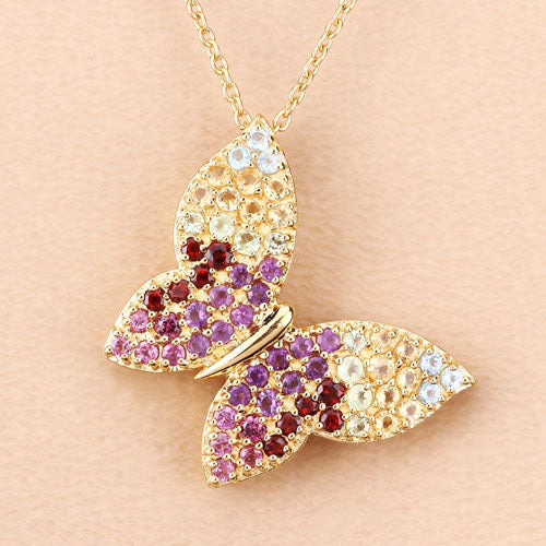 1.62 Carat Genuine Multi Stones .925 Sterling Silver Pendant